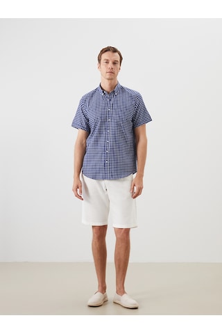 Lcwaıkıkı Classic Lacivert Regular Fit Kısa Kollu Ekose Oxford Erkek Gömlek
