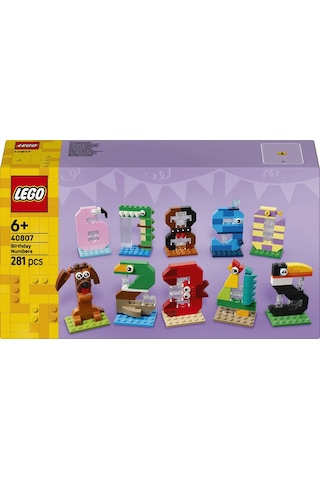 LEGO® Doğum Günü Rakamları 40807 – 6 Yaş ve Üzeri Çocuklar için Hayvanlı Masa ve Süs İçeren Eğitici Oyuncak Yapım Seti (281 Parça)