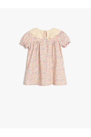 Koton Çiçekli Elbise Bebe Yaka Balon Kollu Pamuklu Pembe Desenli 5smg80033aw Pembe