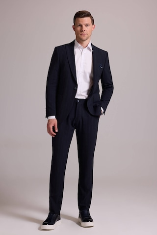 Erkek Lacivert Slim Fit Çizgili Tek Düğmeli Jogger Pantolonlu Tak