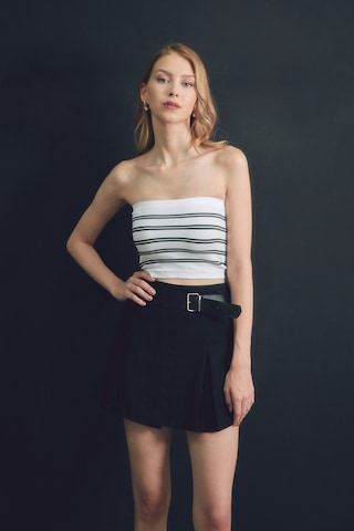 Fullamoda Çizgili Straplez Büstiyer 24ygb650211074-beyaz 24YGB650211074-Beyaz
