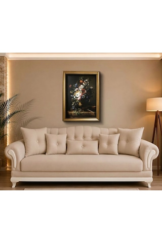 Klasik Gold Çerçeveli Barok Çiçek Natürmort Tablo Lüks Salon Oturma Odası Duvar Dekoru 60x80 Cm