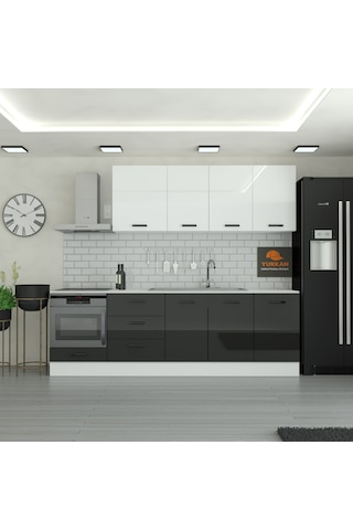 255 Cm Mutfak Dolabı Mdf Kapak Tezgah Dahil Yrkn255 99 Siyah