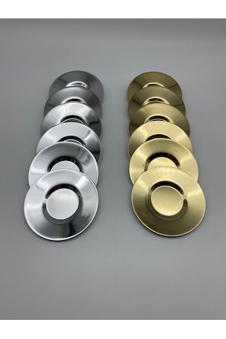 12'li Gold Ve Gümüş Paslanmaz Çelik Çay Tabağı Seti Pasct01 Gümüş