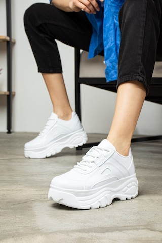 Nstil Günlük Kadın Spor Ayakkabı Yüksek Kalın Taban 6 Cm Suni Deri Sneaker 001 Beyaz - Rugan