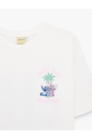 Koton Stitch Lisanslı Kısa Kollu Pamuklu Arkası Baskılı Oversize Tişört Ekru 6sal10110ık Ekru