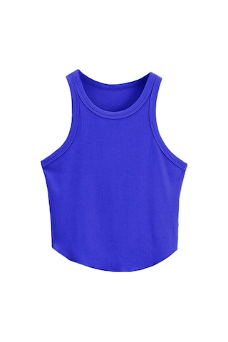 Liona Kadın Oval Etekli Mavi Renk Bisiklet Yaka Crop Top Bluz 001