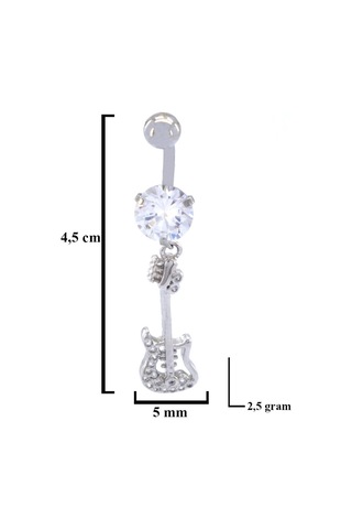 Ferizz 316l Çelik Zirkon Taşlı Gitar Piercing Prc-128 Gümüş