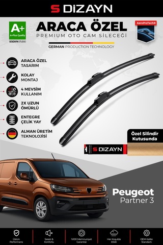 S-dizayn Peugeot Partner 3 Ön Cam Silecek Seti 2018 Üzeri Premium Araca Özel 65-43 Cm A+ Kalite