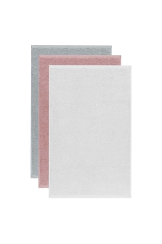 3 Lü Düz Renk El Yüz Havlu Seti %100 Pamuklu 50x90 Cm Gri-gül-beyaz Çok Renkli