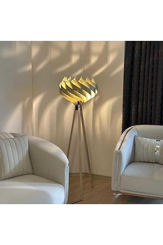 Ahşap Tripod Lambader, Modern Dekoratif Salon Lambası, Krem Renk 3 Ayaklı Ayaklı Lamba, Oturma Odası Yatak Odası K Çok Renkli