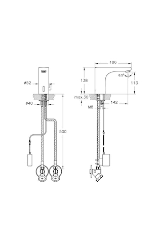 Artema Root Round Pilli - Çift Su Girişli Temassız Lavabo Bataryası