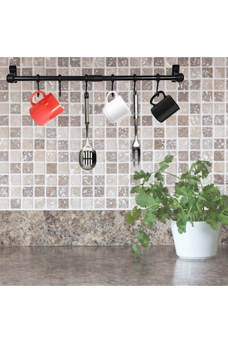 Duvara Monte Edilen 6 Kancalı Dekor Kaşıklık Ve Kupa Askısı Ahşap - Beyaz