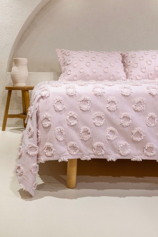 Koza Home Sitra Pudra Çift Kişilik Püsküllü Yatak Örtüsü 230x250 2 Yastık 5 Pudra