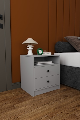 Modern 2 Çekmeceli Komodin Şifonyer %100 Mdf Çok Amaçlı Organizer Kmd04 Kül Gri