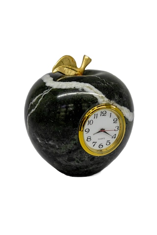 Elma Fiğürlü Masa Saati - Oniks Doğal Taş Damarlı Akik