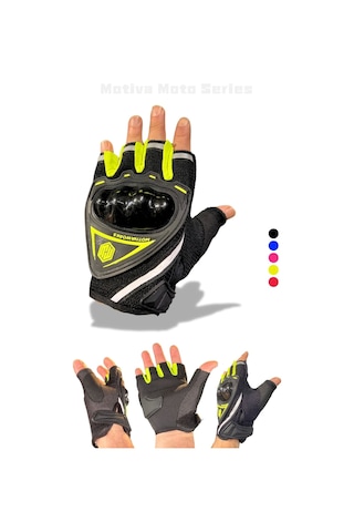 Motiva Neon Sarı Kısa Yarım Parmak Motosiklet Bisiklet Eldiveni Mw120n