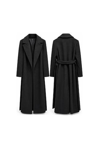 Lale Butik Kuşak Detaylı Kaban 14334 Siyah