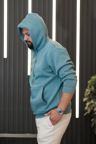 Kapşonlu 3 İplik Kalın İçi Polarlı Oversize Kangru Cepli Erkek Sweatshirt Petrol Mavisi