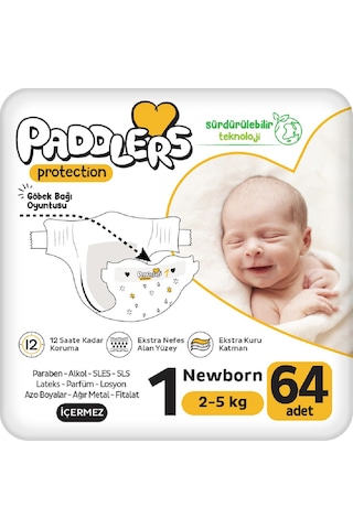 Protection Yenidoğan Bebek Bezi 1 Numara (2-5 Kg) 64 Adet Jumbo Paket - Hassas Ciltlere Uygun