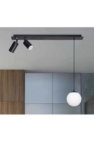 Rsylight Retro Masa Üstü 3 Lü 180derce Ledli Beyaz Opal Camlı Sarkıt Led Spot Beyaz Ampüllü Siyah