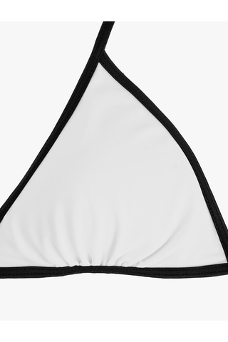 Koton Kontrast Biyeli V Yaka Boyundan Bağlamalı Üçgen Bikini Üstü Beyaz 6sak10302mm