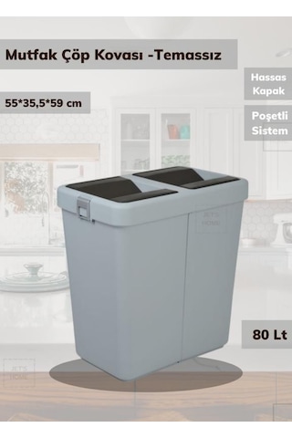 Çöp Kovası Bas Çek Mutfak Banyo Çöp Kutusu Gri 80 Litre Gri