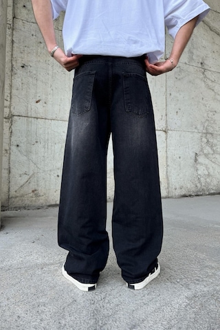 Flaw Çizgili Super Baggy Jean Siyah Siyah