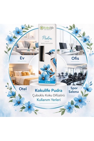 Ayrex Pudra Koku Çubuklu Oda Kokusu Reed Diffuser 50 Ml Uzun Süre Kalıcı Ev Ofis Salon Yatak Odası Dekoratif Ortam