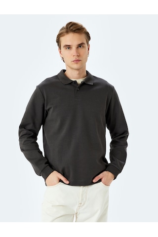Koton Pamuklu İnterlok Kumaş Polo Yaka Sweatshirt Antrasit 5sam70003mk Antrasit