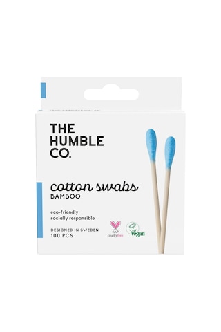 The Humble Co. - Humble Brush Swabs - Blue, Bambu Kulak Çubuğu Mavi, Çevre Dostu Pamuklu Kulak Çubukları, Plastik İçermeyen Ambalaj, Doğal Renkli Pamuktan Kulak Çubukları 50 x 22