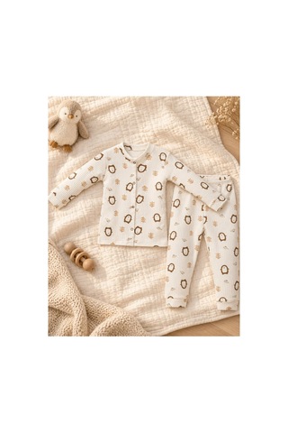Cerenbebe Kız Çocuk Pijama Takımı Penguen Desenli Beyaz