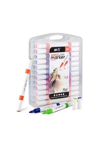 Art-x Acrylic Marker Duo Marker Çift Uçlu Su Bazlı Boyama Kalemi 36 Renk Set