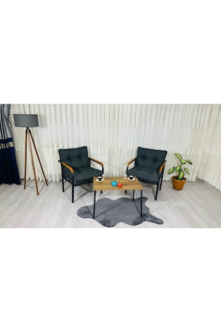 Madame Home Lale Balkon, Bahçe, Cafe Metal Kanepe Koltuk Takımı 2 Tekli + Sehpa Antrasit