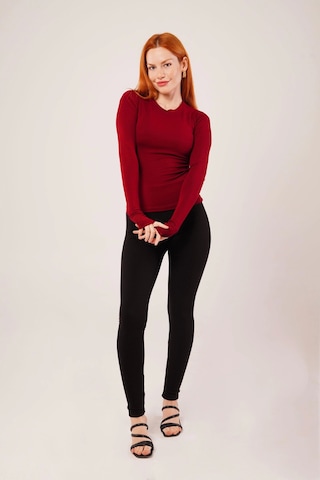 Uzun Kollu Basic Bordo Bluz Bordo