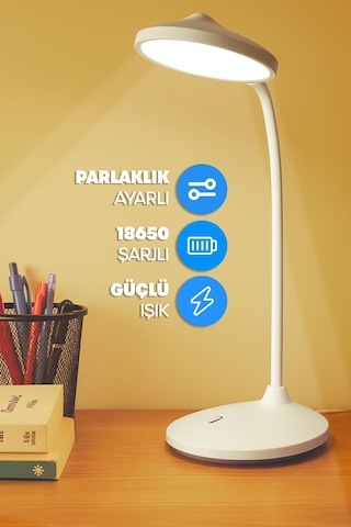 Şarjlı Masa Lambası Işık Ayarlanabilir Telefon Tutuculu Ders Çalışma Okuma Işığı Doğal Işık 1023 Beyaz