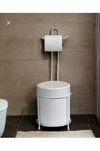 Kovalı Tuvalet Kağıtlığı, Çöp Kovalı Tuvalet Kağıdı, Banyo Çöp Kovası, Tuvalet Kağıtlığı Beyaz