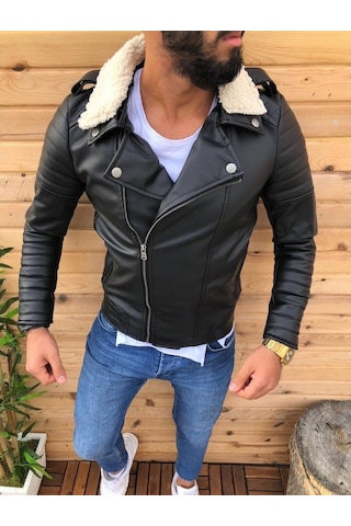 Oliggopol Günün Fırsatı Erkek Deri Mont Ceket Kuzey Model Siyah