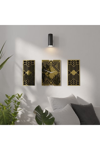 Dekoratif Lüx Gold Ayna Pleksili Duvar Saati Siyah - Gold