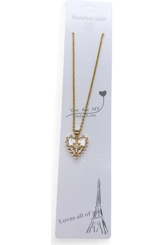 Altın Renk Beyaz Sedef Kalp Kutup Yıldızı Model Sf Zincir Çelik Kolye- 3715 Çok Renkli