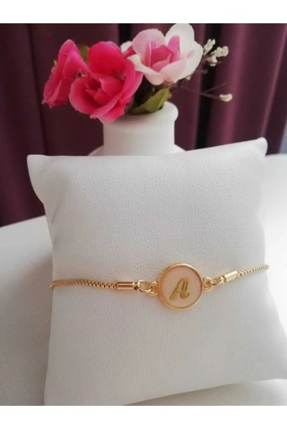 Altın Sedef Ayarlanabilir Kadın Gold Asansörlü A Harf Bileklik Renkli