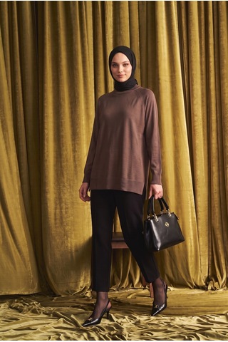 Armine Trend Bisiklet Yaka Uzun Kollu Sade Rahat Kesim Tunik Mocha 26ktd419