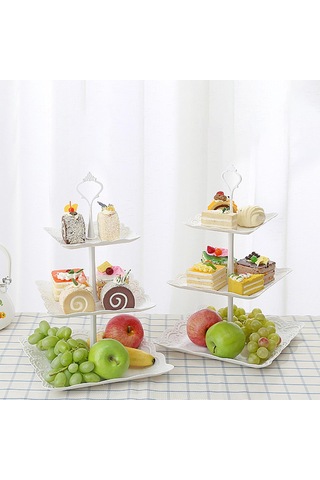 Beyaz Kabartmalı Kare Cupcake Standı 3 Katmanlı - Bebek Duşu, Düğün Veya Partiler İçin Yeniden Kullanılabilir Tatlı Tabaklar