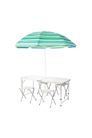 FUNKY CHAIRS Şemsiyeli Tabureli Katlanabilir Piknik Masası Seti - Gri Gri