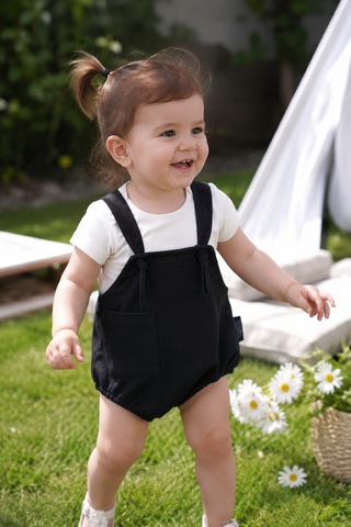 Babyhola Unisex Ayarlanabilir Askılı Salopet Tişört Takım 50871 Siyah