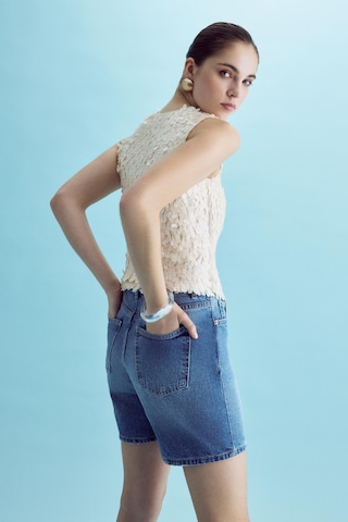 it's basic Kadın Mavi Renk Diana Mom Fit Midi Boy Denim Şort