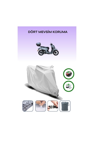 Gri Arka Çanta Ve Kilit Uyumlu Yuki Gentle 50 Uyumlu Motor Brandası