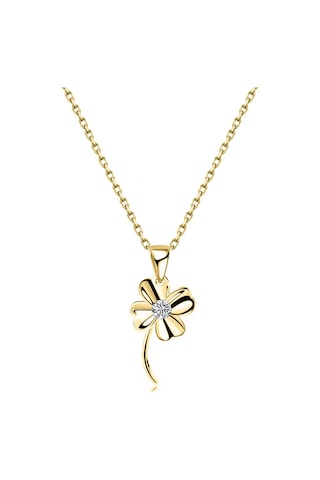 Brezza Lusso Jewelry Dört Yapraklı Yonca Gümüş Kolye Altın Kaplama 45 CM