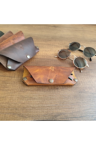 Sumerian Leather Craft Deri Gözlük Kılıfı Cat Sarısı