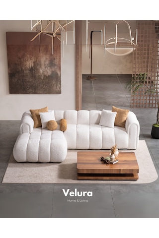 Puffy Premium Uzanmalı Köşe Koltuk Takımı & Oturma Grubu - Krem Krem Köşe